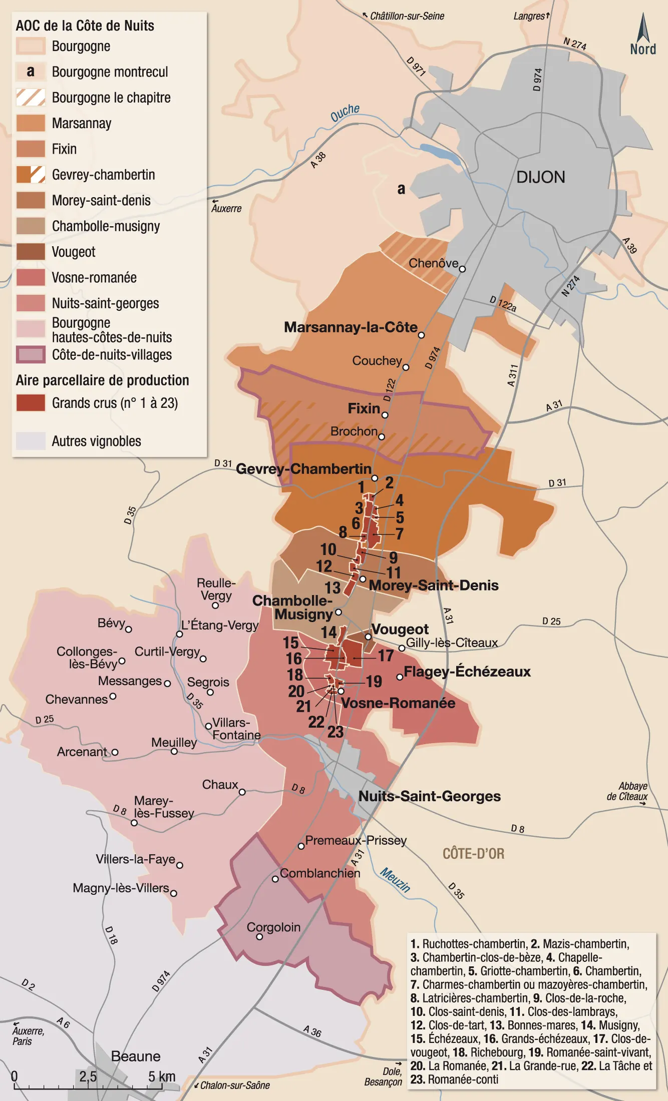 La Côte de Nuits Appellations des vins de la côte de Nuits